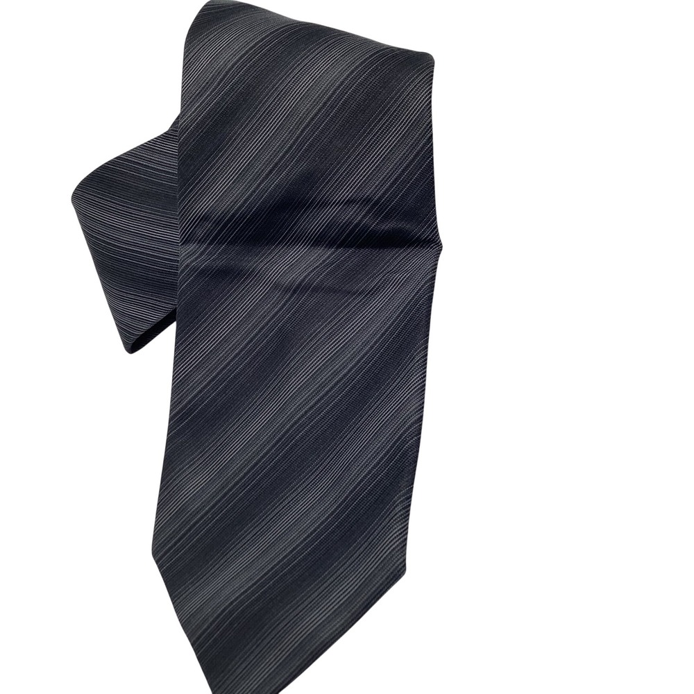 Kenneth Cole New York Mens Silk Tie Charcoal Gray Silver Striped Hand Made